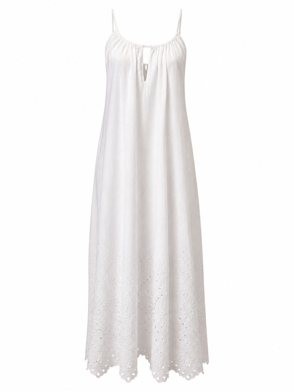 Zara White Cotton Eyelet Embroidery Halter Maxi Dress Large - Picture 2 of 11